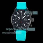 BLS Swiss Copy IWC Pilot's Chronograph 41mm Black Case Blue Rubber Strap Watch 